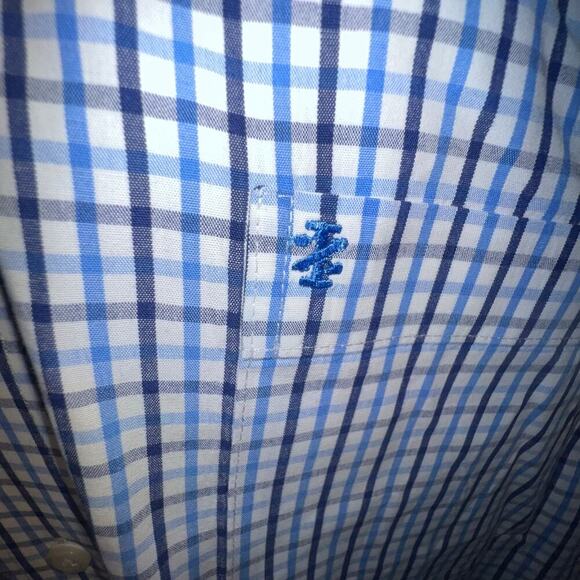 Izod, Mens XL, Blue Check Print Button Down Logo Long Sleeve Preppy Office Y2K - Picture 7 of 10